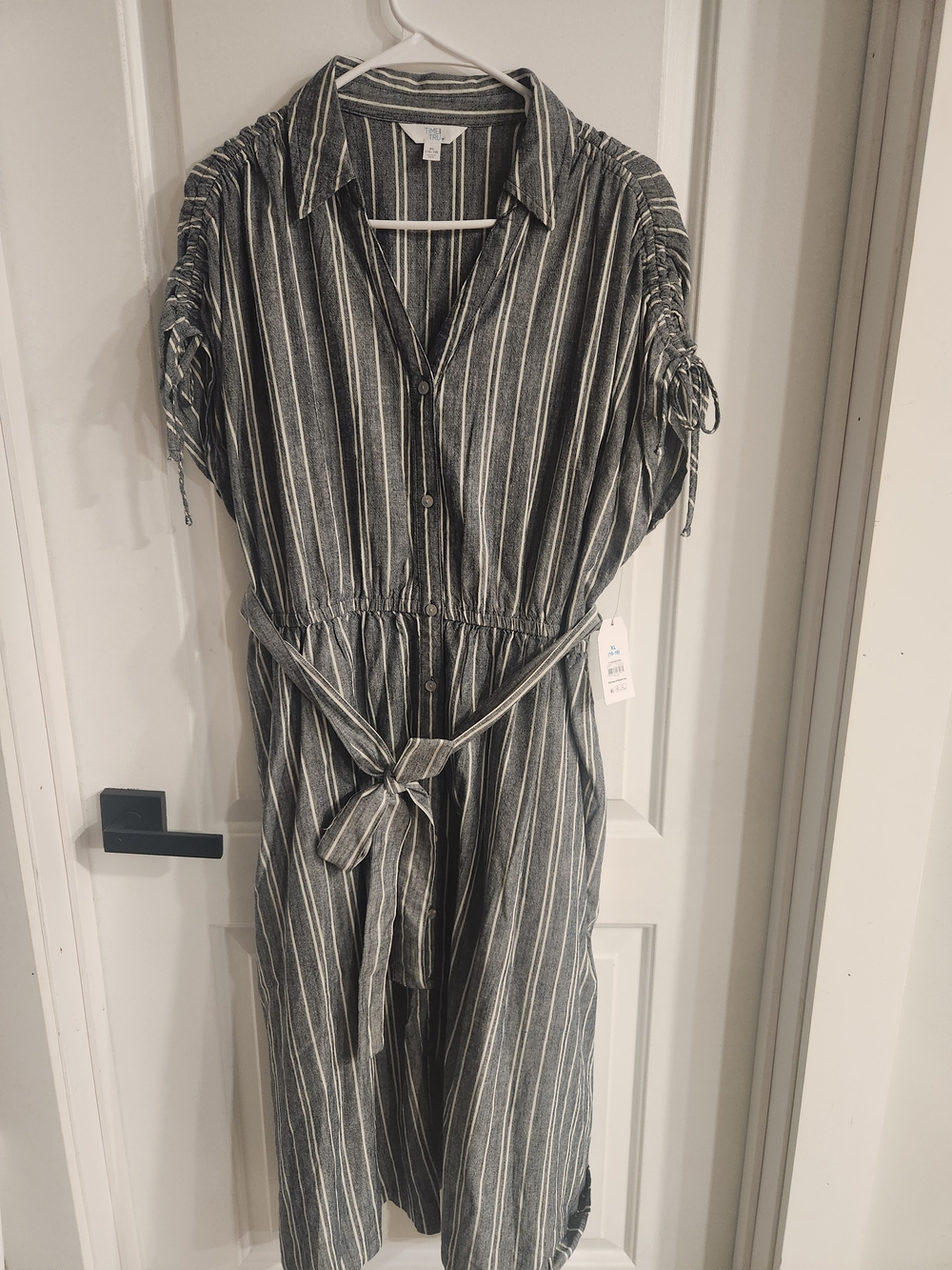 Striped Button-Front Midi Dress with Tie Waist